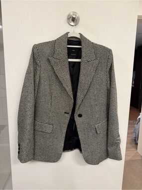 Mango Black and White Houndstooth Blazer